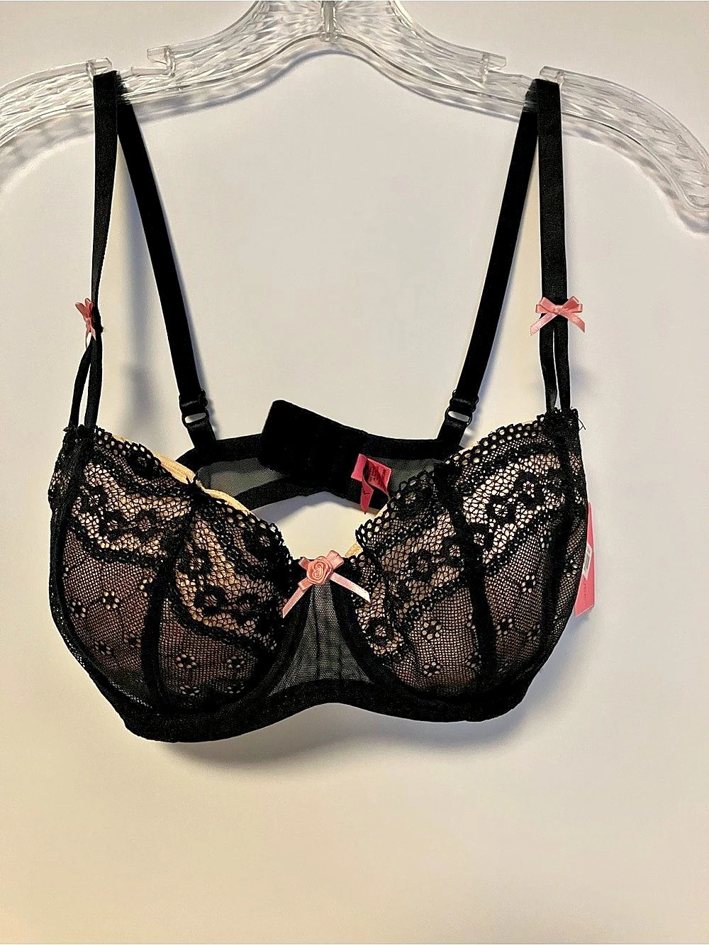 Betsey Johnson Eyelet Lace Demi Bra Floral Lace Black 34D